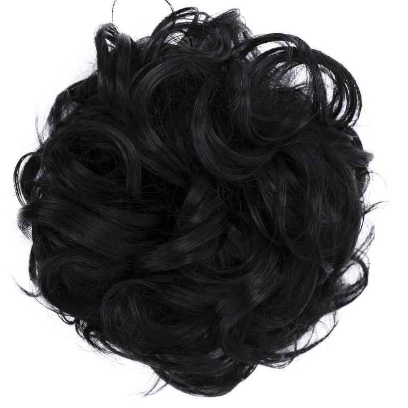 CAISHA Messy Scrunchie Bun Voluminous Wavy Hairpiece Heat-resistant Synthetic Fibres Black G1A - Image 1